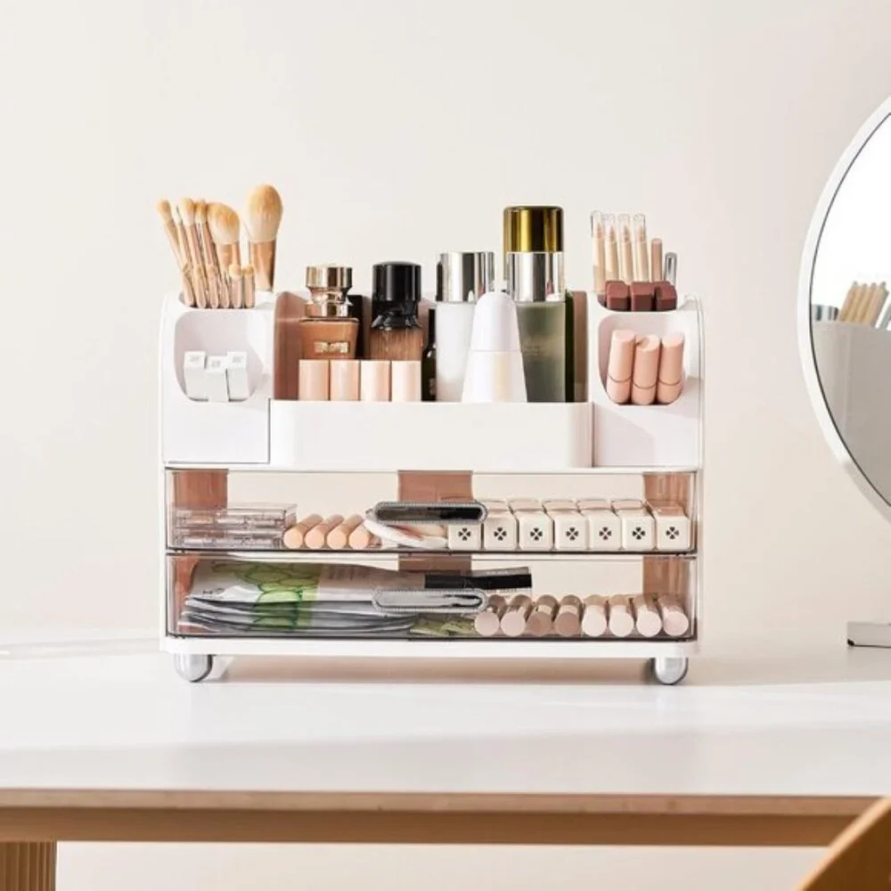 New Makeup Organizer with 2 Drawers, Vanity Storage for Skincare, Brushes & More